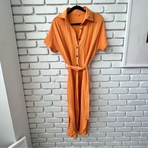 Orange Waffle Button Down coverup / dress